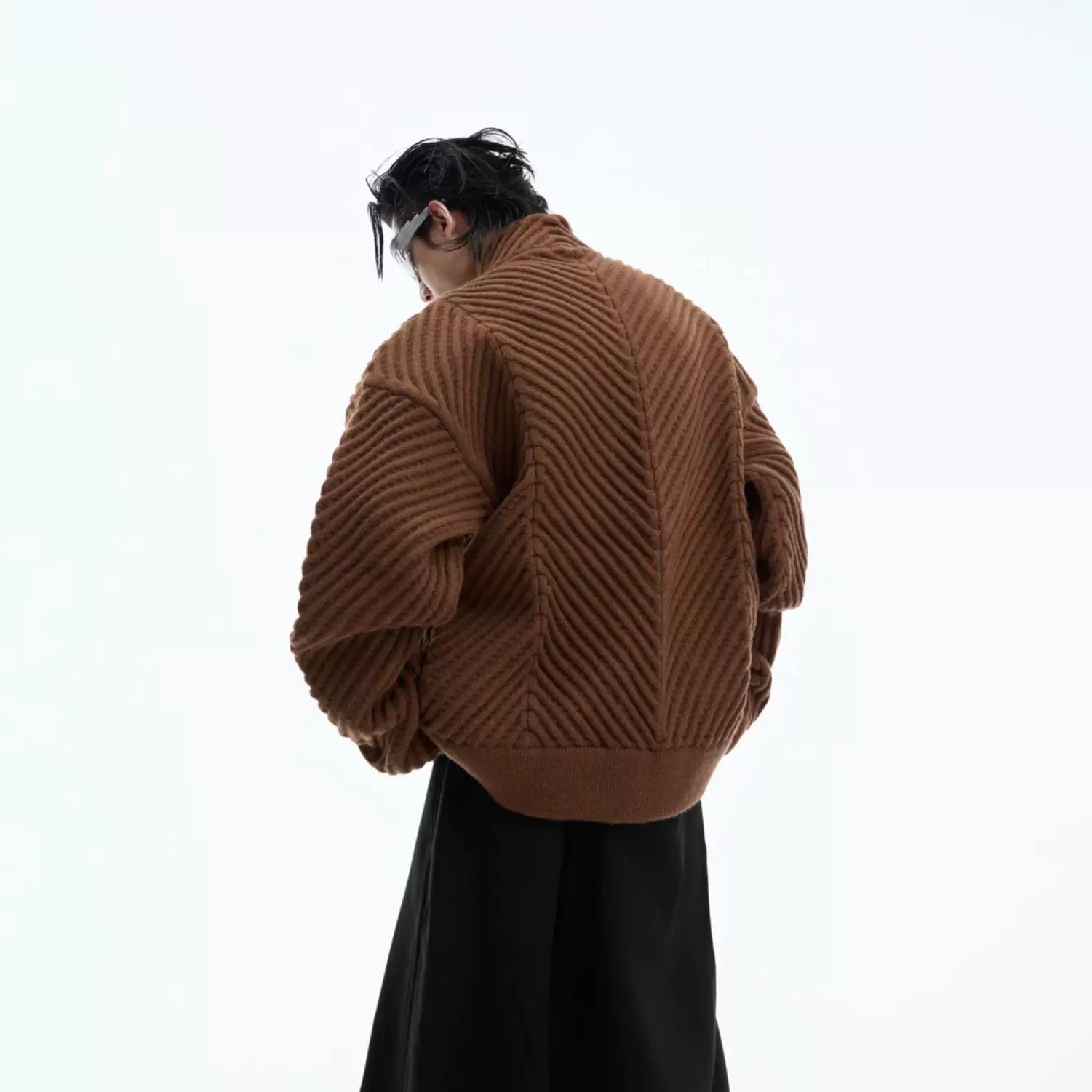 Oversized V-Neck Cotton-Wool Knit Cardigan Sweater - main image 3