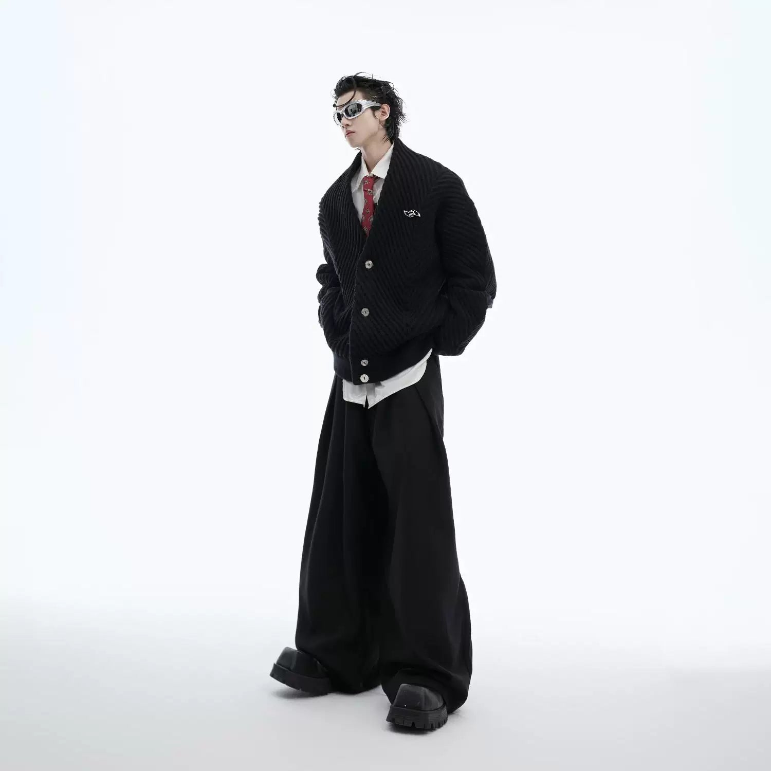 Oversized V-Neck Cotton-Wool Knit Cardigan Sweater - main image 4