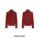 Oversized V-Neck Cotton-Wool Knit Cardigan Sweater - Red