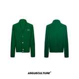 Oversized V-Neck Cotton-Wool Knit Cardigan Sweater - Green