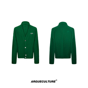 Oversized V-Neck Cotton-Wool Knit Cardigan Sweater - Green