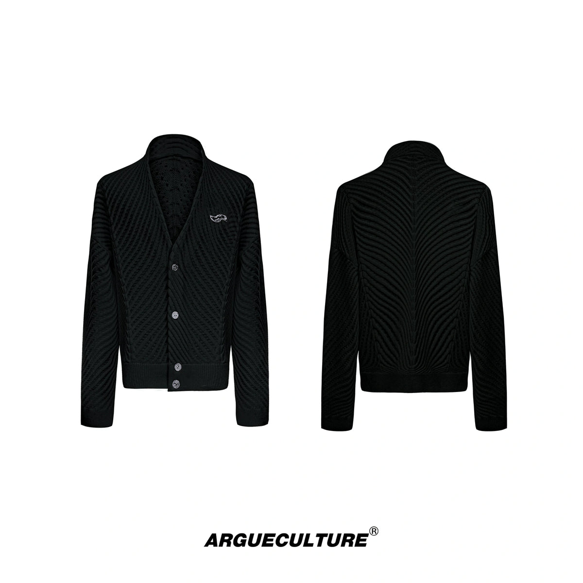 Oversized V-Neck Cotton-Wool Knit Cardigan Sweater - Black