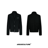 Oversized V-Neck Cotton-Wool Knit Cardigan Sweater - Black