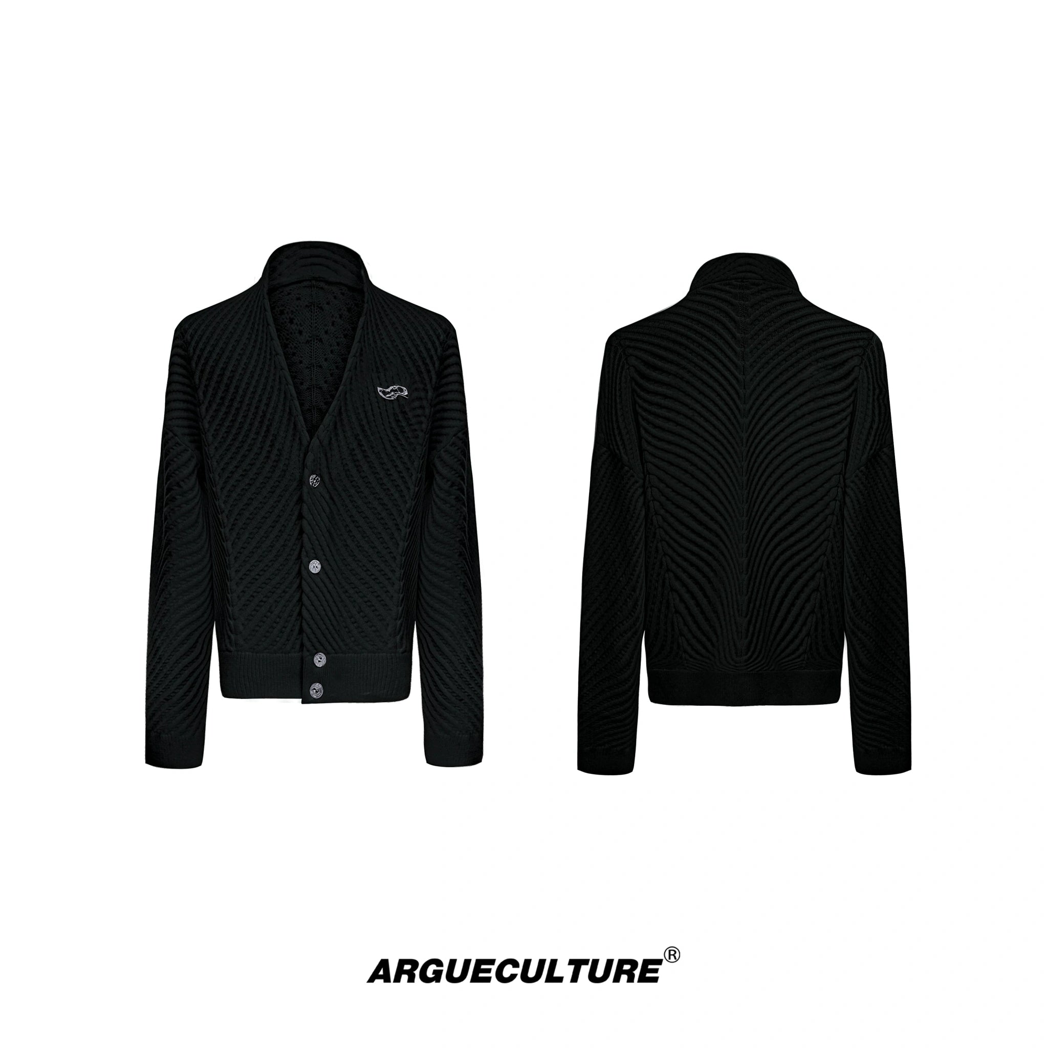 Oversized V-Neck Cotton-Wool Knit Cardigan Sweater - Black