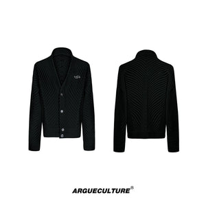 Oversized V-Neck Cotton-Wool Knit Cardigan Sweater - Black