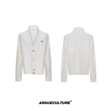 Oversized V-Neck Cotton-Wool Knit Cardigan Sweater - White