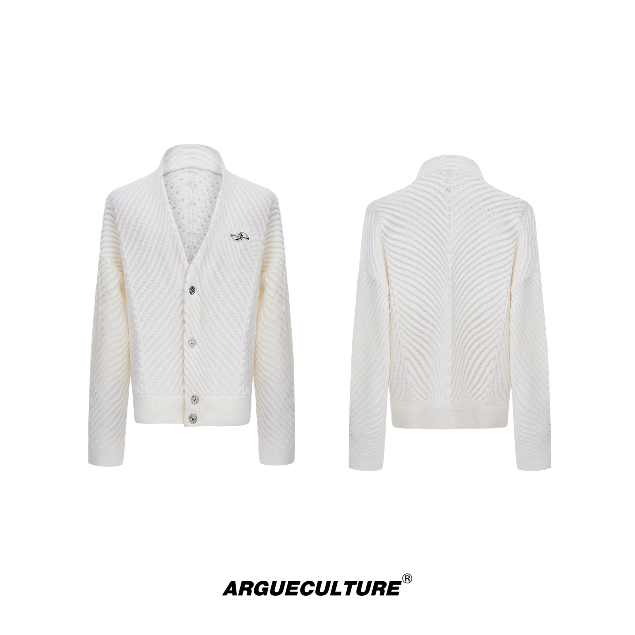 Oversized V-Neck Cotton-Wool Knit Cardigan Sweater - White