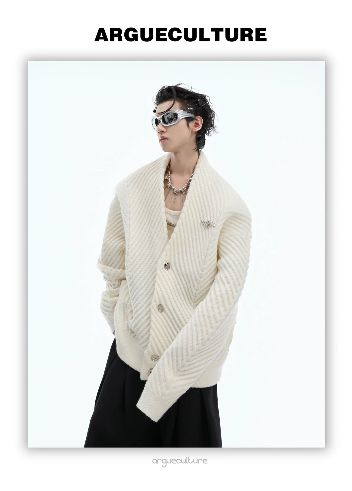 Textured V-Neck Cardigan Sweater | Relaxed Unisex Fit - description image 11