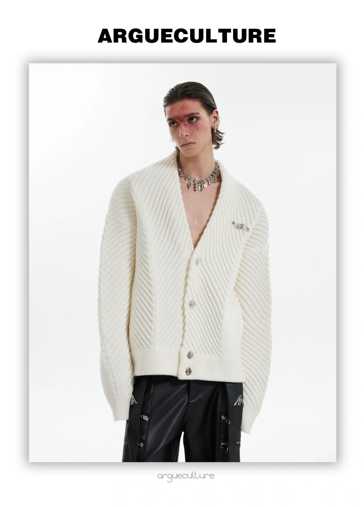 Textured V-Neck Cardigan Sweater | Relaxed Unisex Fit - description image 13