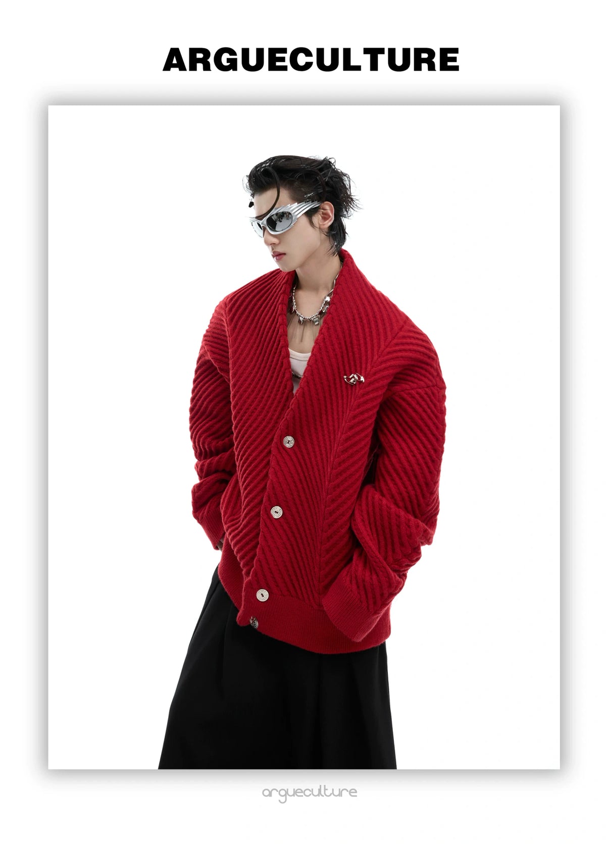 Textured V-Neck Cardigan Sweater | Relaxed Unisex Fit - description image 20