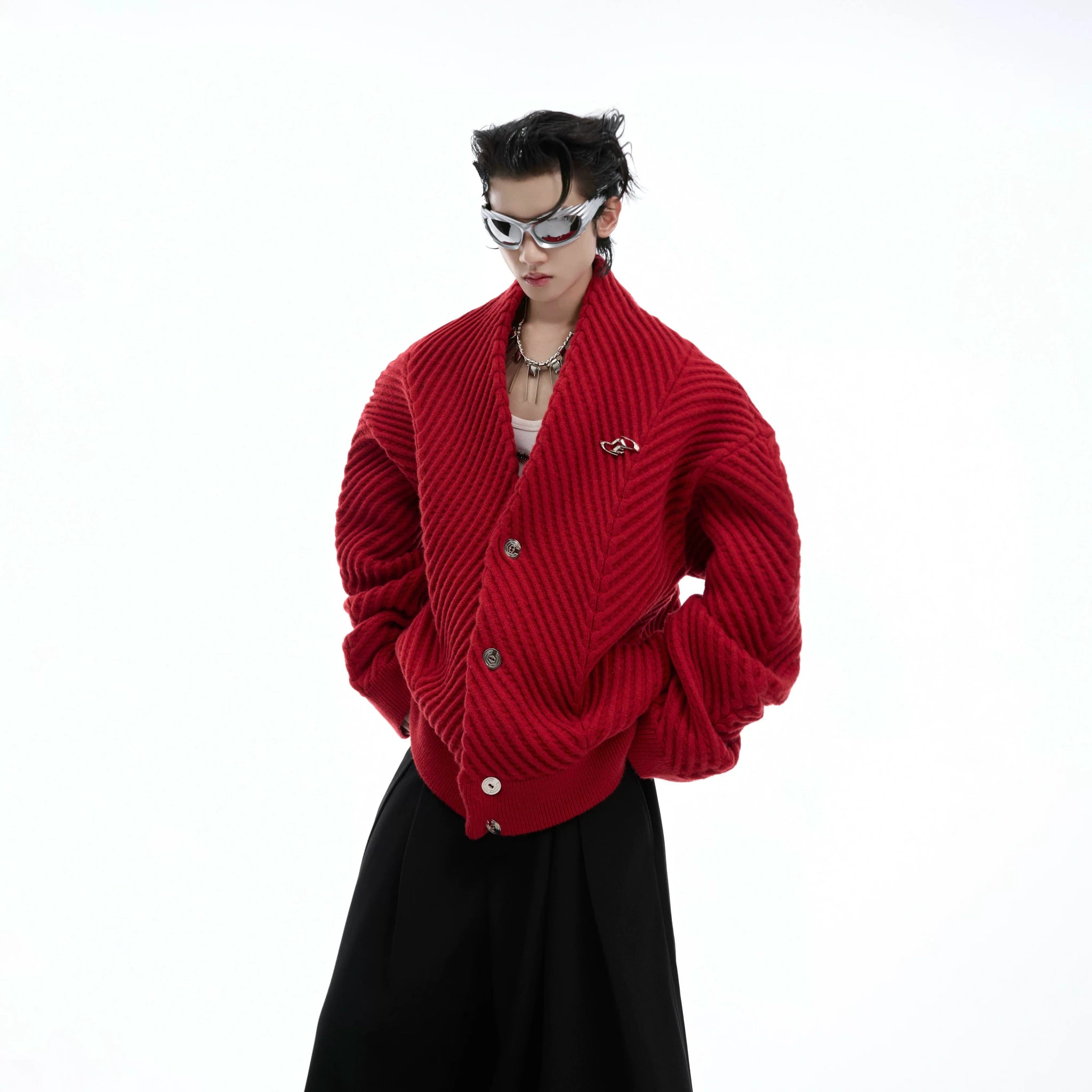 Textured V-Neck Cardigan Sweater | Relaxed Unisex Fit - main image 2