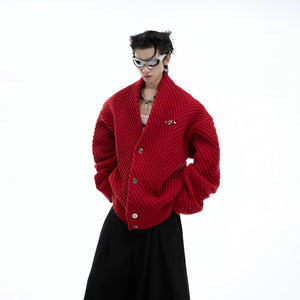 Textured V-Neck Cardigan Sweater | Relaxed Unisex Fit - main image 2