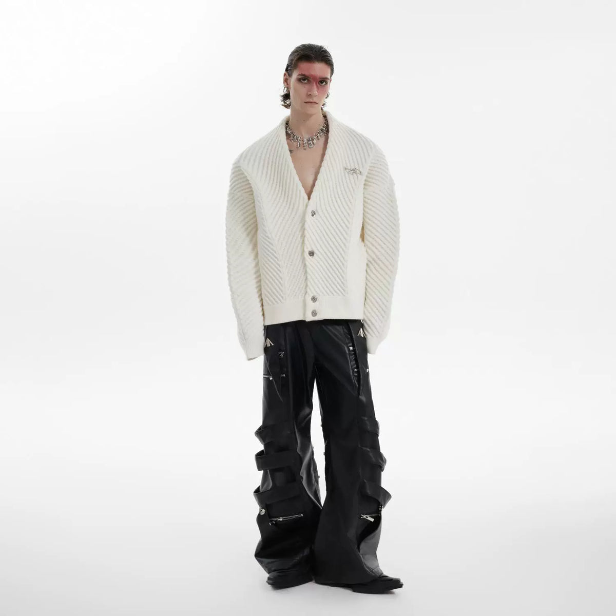 Textured V-Neck Cardigan Sweater | Relaxed Unisex Fit - main image 4