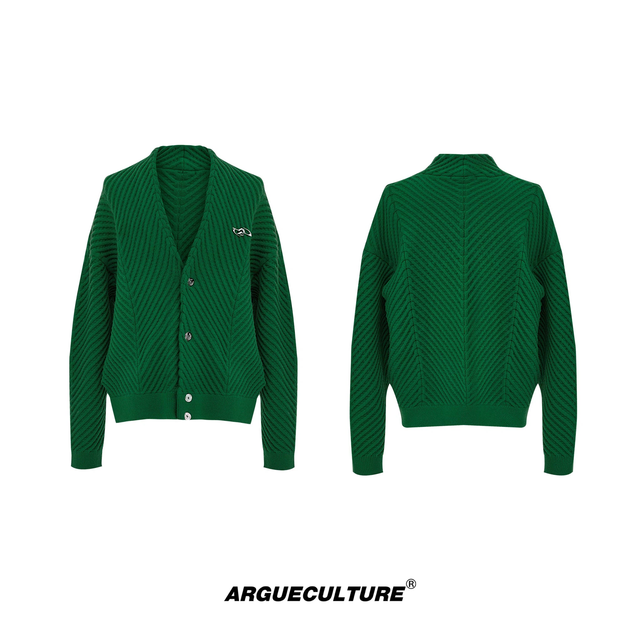 Textured V-Neck Cardigan Sweater | Relaxed Unisex Fit - Green
