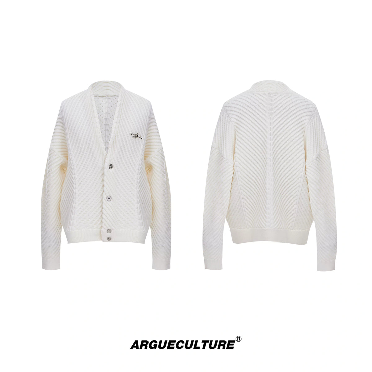 Textured V-Neck Cardigan Sweater | Relaxed Unisex Fit - White