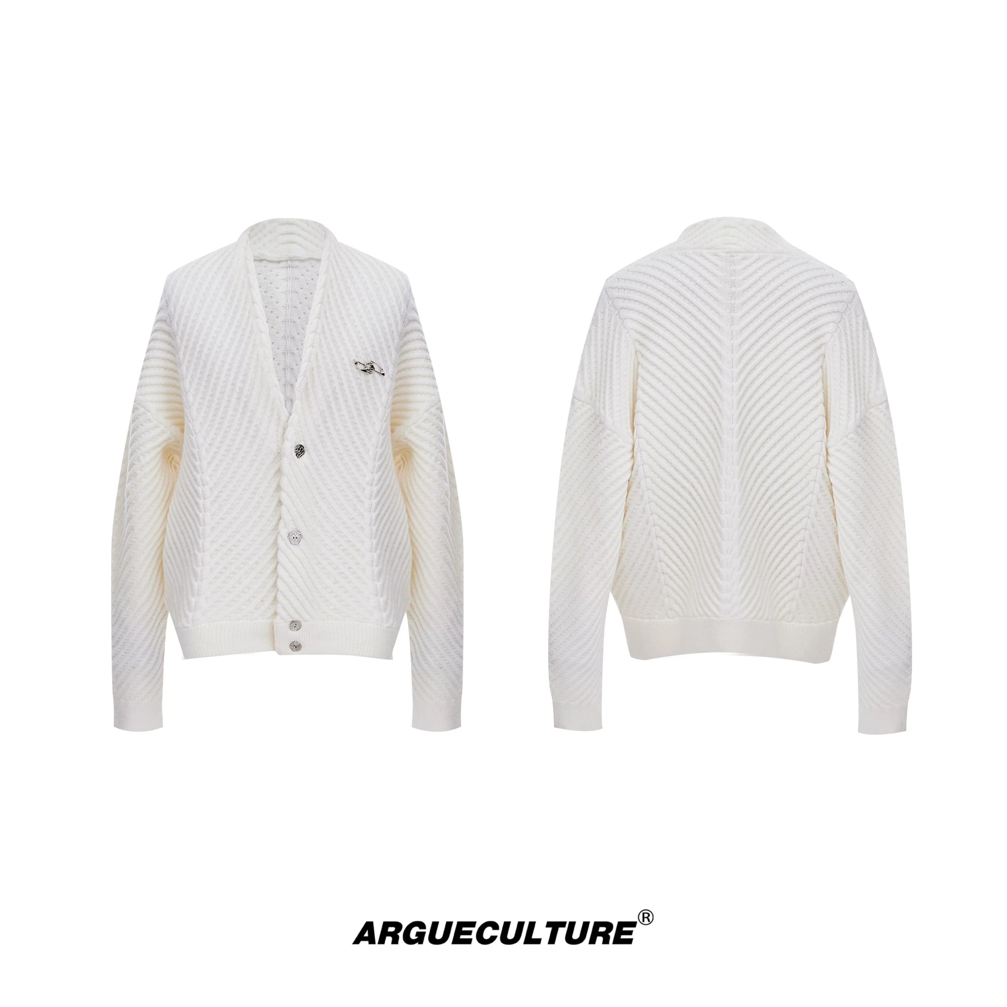 Textured V-Neck Cardigan Sweater | Relaxed Unisex Fit - White