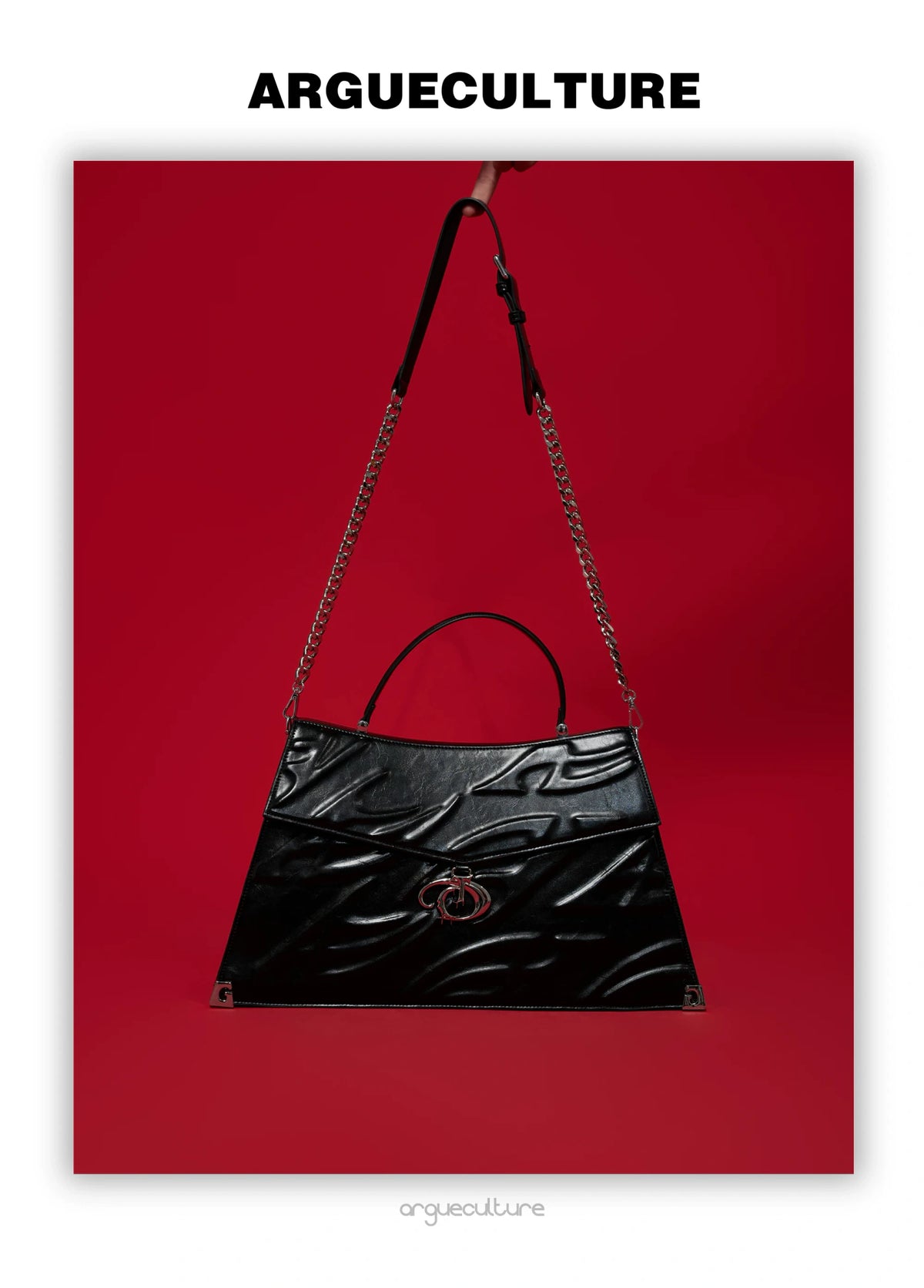 Embossed Leather Trapeze Tote Bag | Streetwear - description image 5