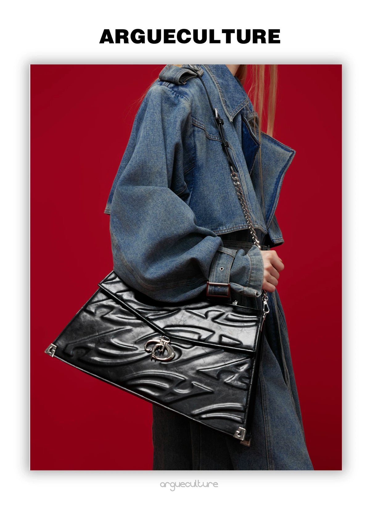 Embossed Leather Trapeze Tote Bag | Streetwear - description image 6
