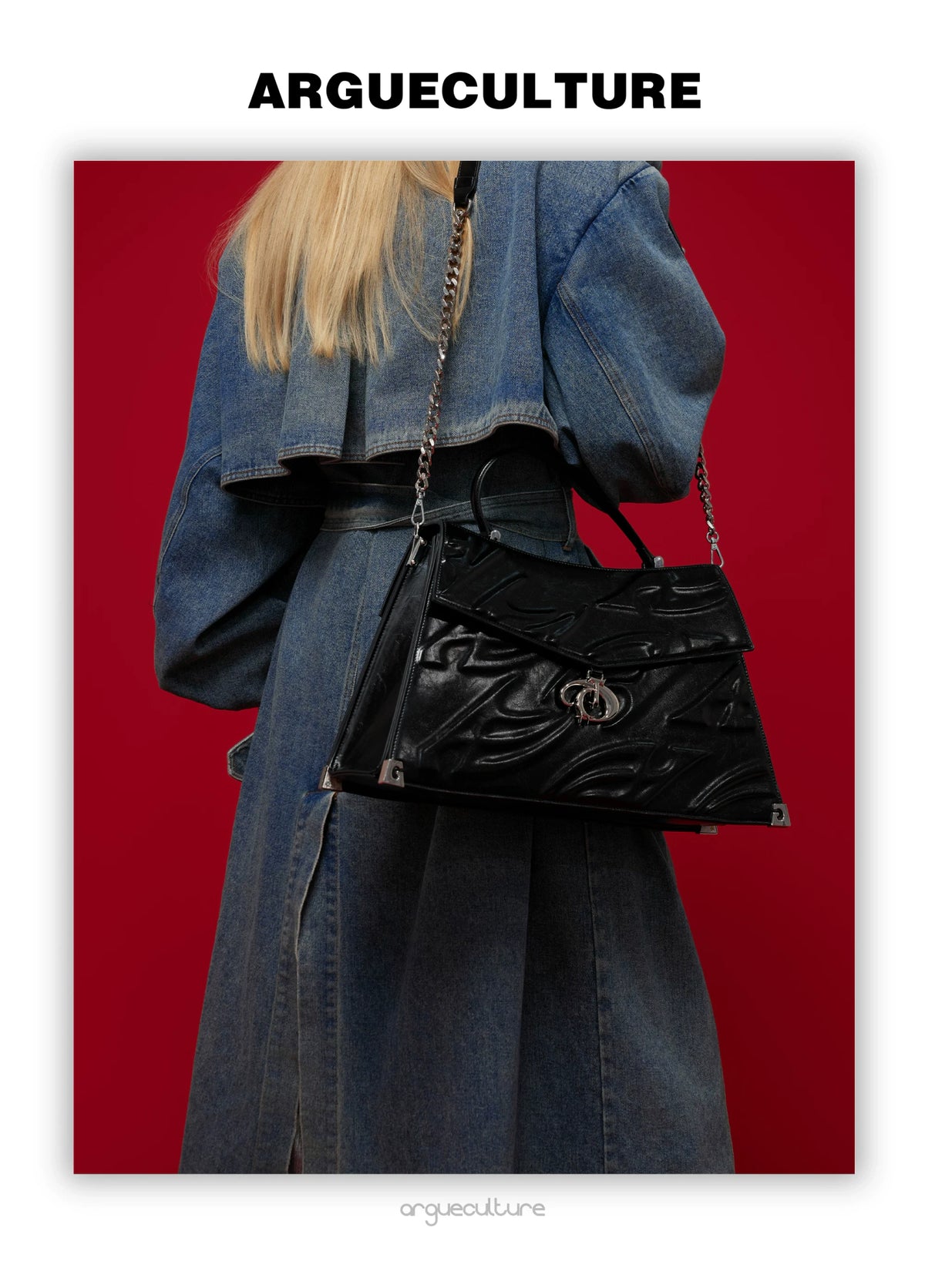 Embossed Leather Trapeze Tote Bag | Streetwear - description image 7