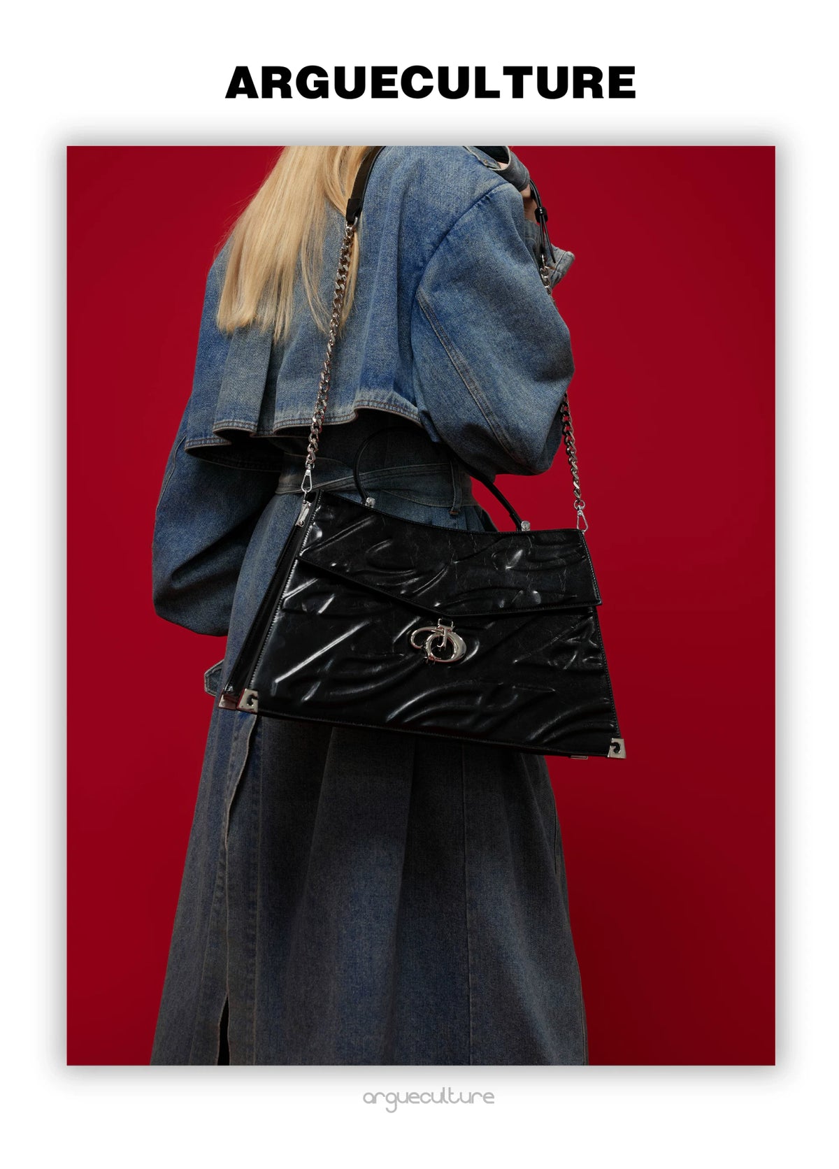 Embossed Leather Trapeze Tote Bag | Streetwear - description image 8