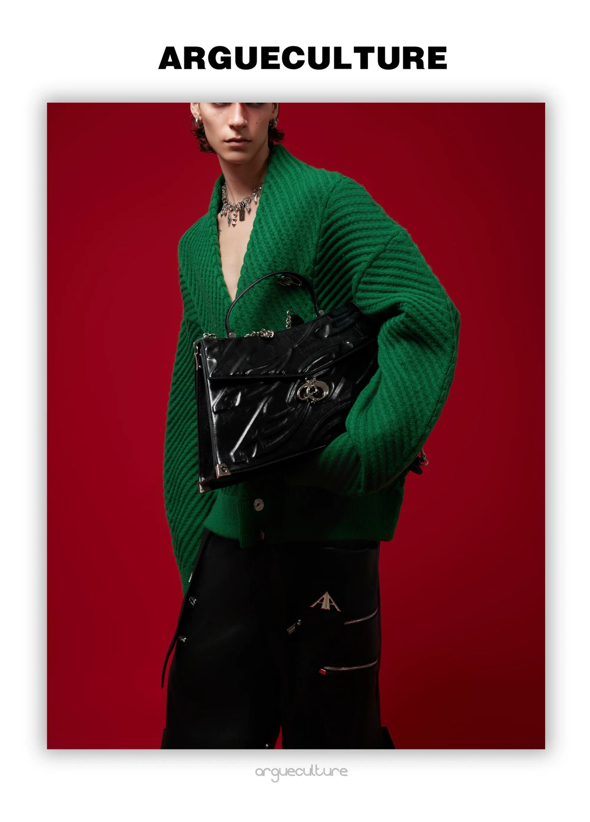 Embossed Leather Trapeze Tote Bag | Streetwear - description image 11