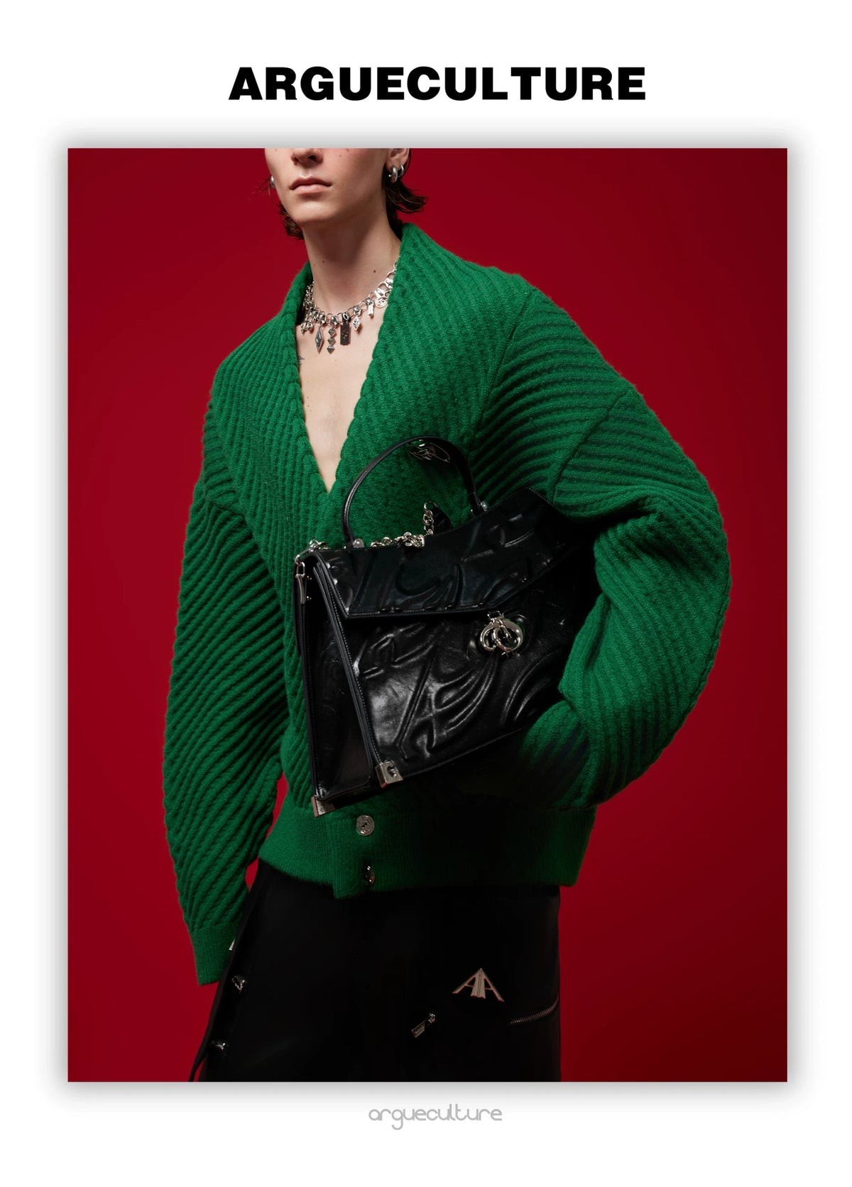 Embossed Leather Trapeze Tote Bag | Streetwear - description image 13