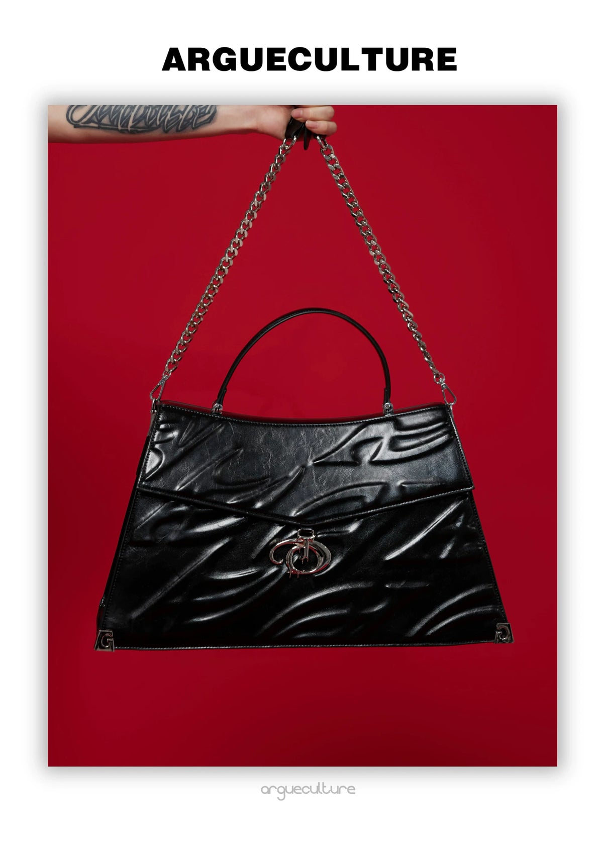 Embossed Leather Trapeze Tote Bag | Streetwear - description image 14