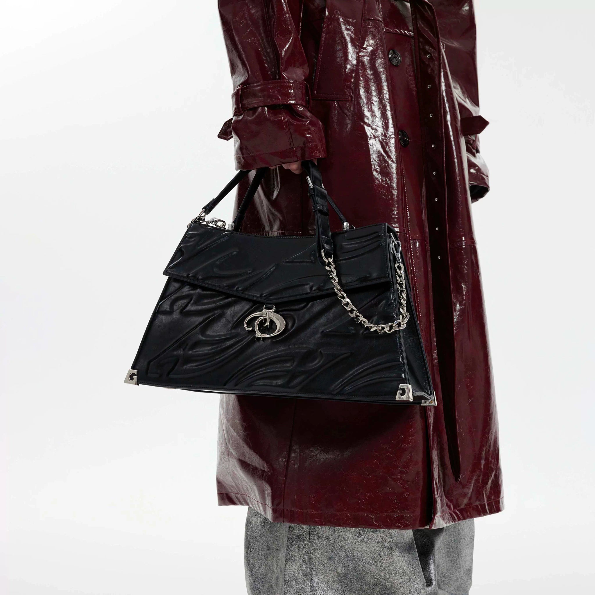 Embossed Leather Trapeze Tote Bag | Streetwear - main image 2