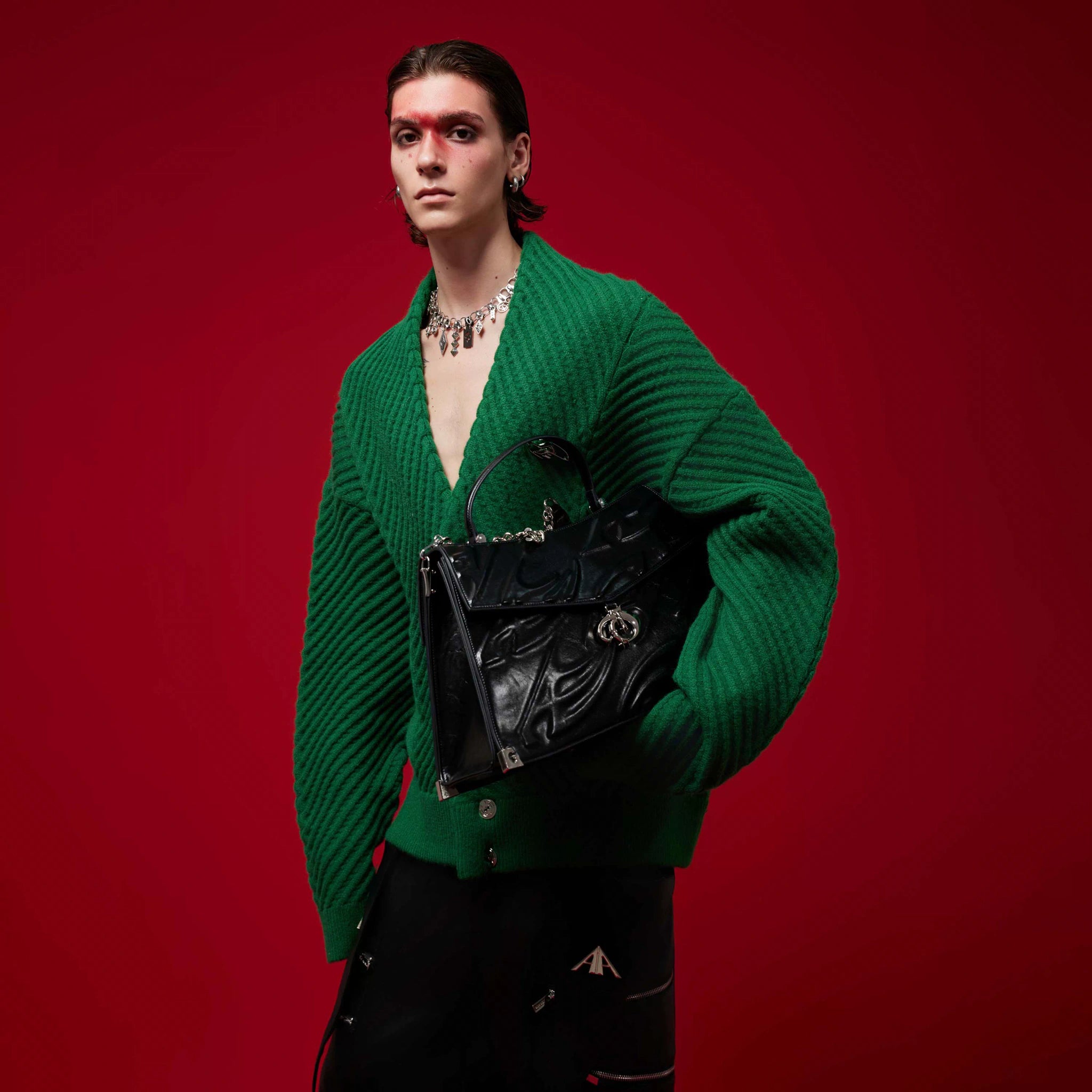 Embossed Leather Trapeze Tote Bag | Streetwear - main image 3