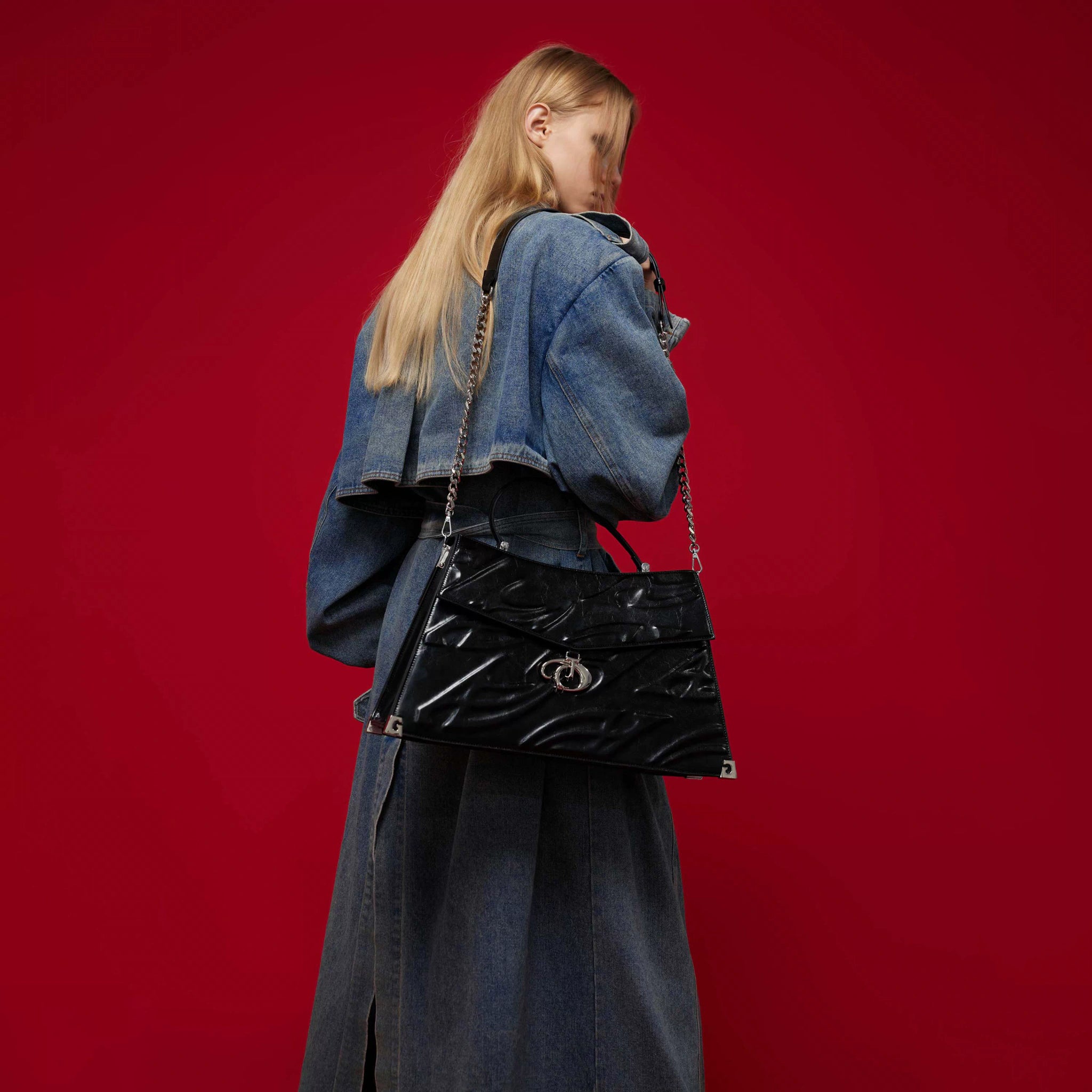 Embossed Leather Trapeze Tote Bag | Streetwear - main image 4