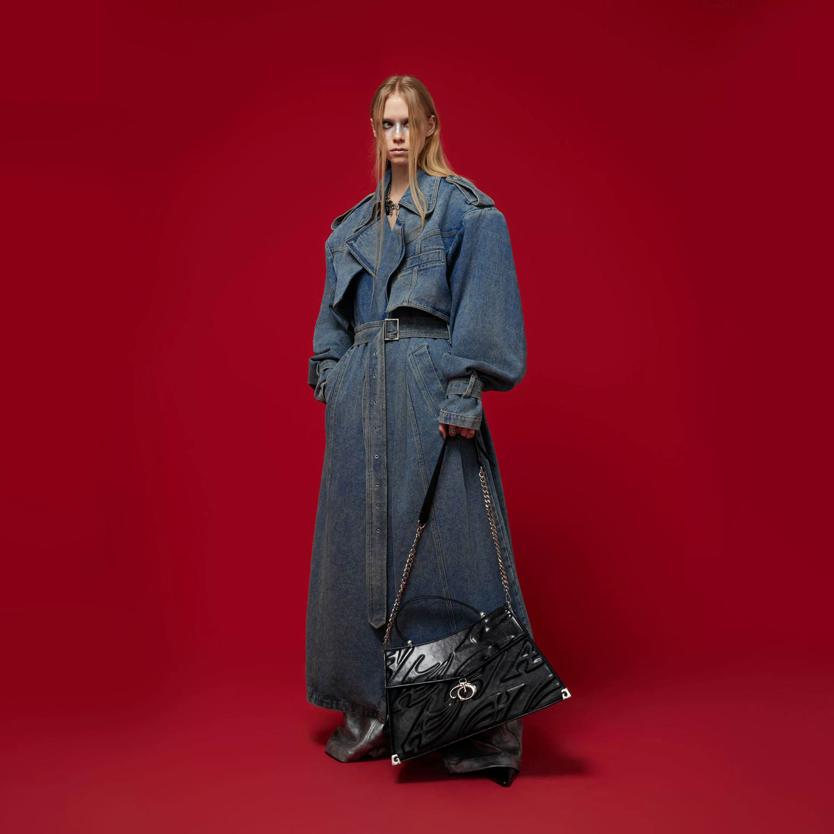 Embossed Leather Trapeze Tote Bag | Streetwear - main image 5