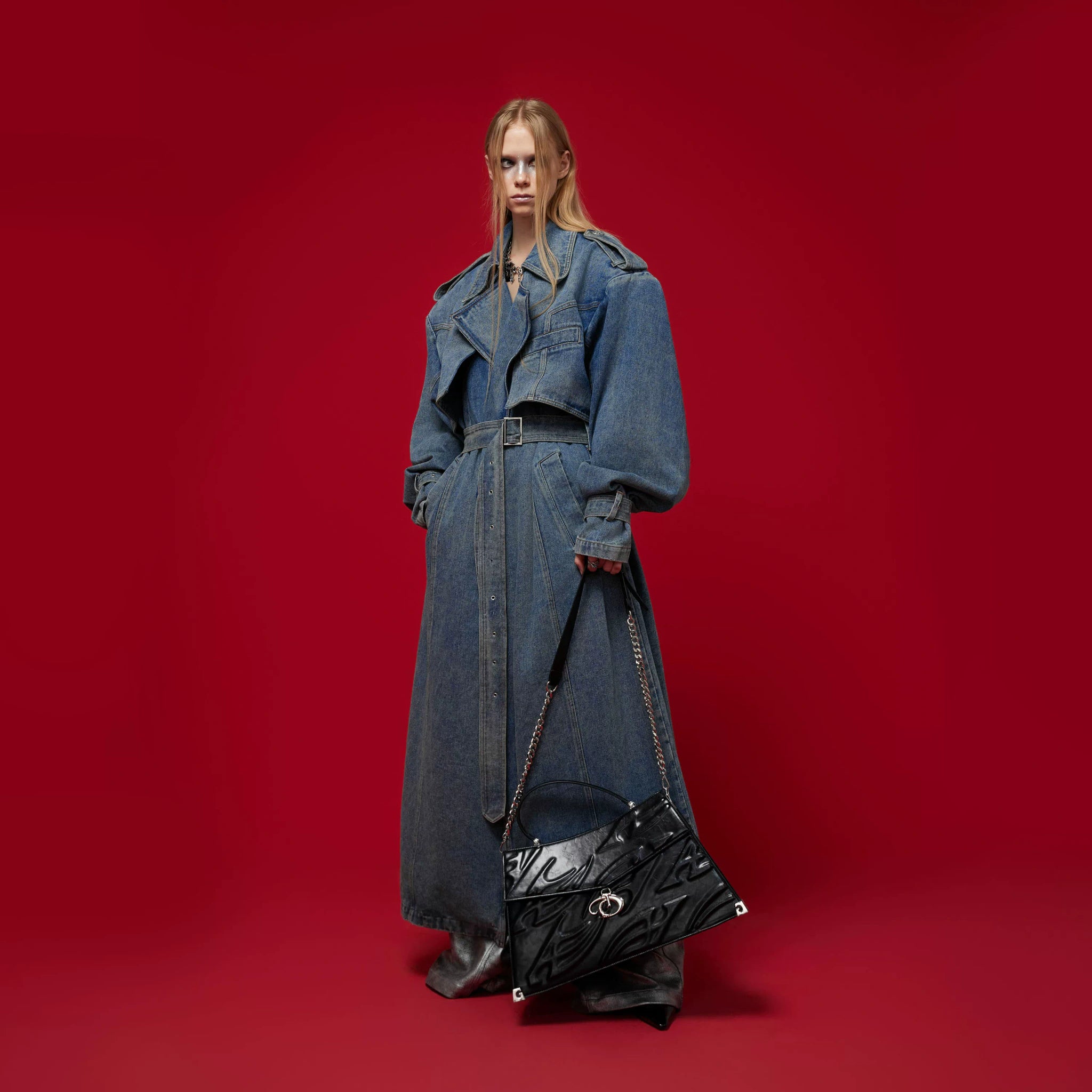 Embossed Leather Trapeze Tote Bag | Streetwear - main image 5