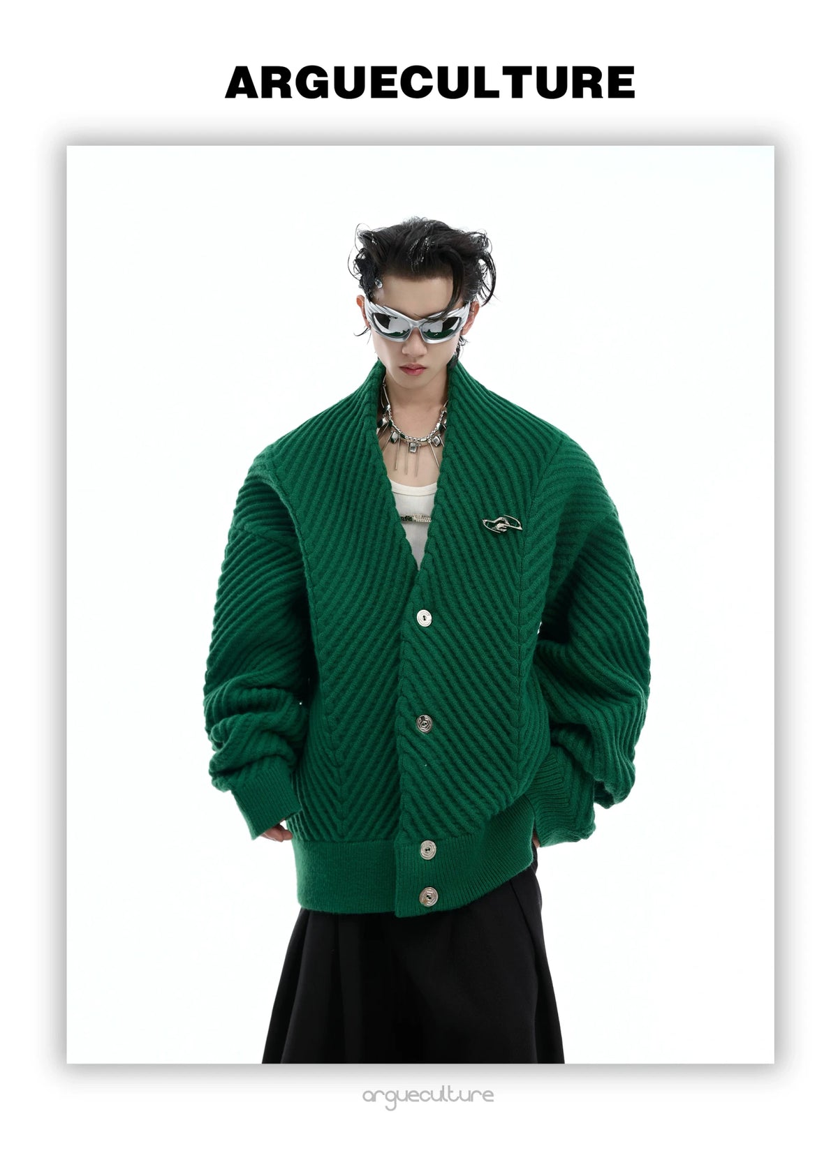 Relaxed Ribbed V-Neck Cardigan Sweater | Unisex - description image 5
