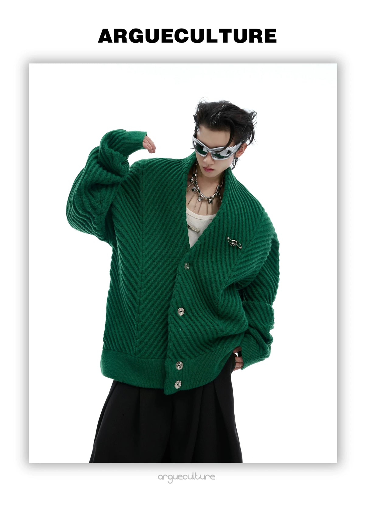Relaxed Ribbed V-Neck Cardigan Sweater | Unisex - description image 9