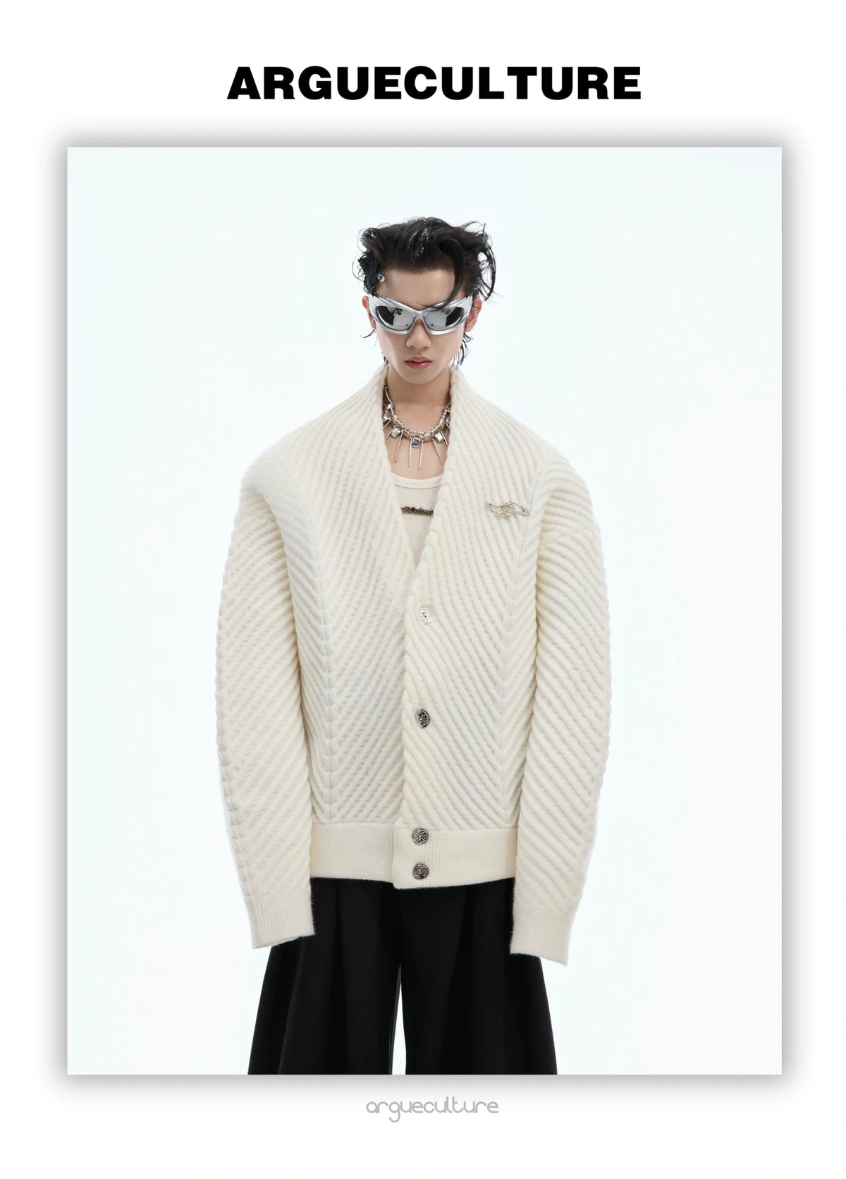 Relaxed Ribbed V-Neck Cardigan Sweater | Unisex - description image 17