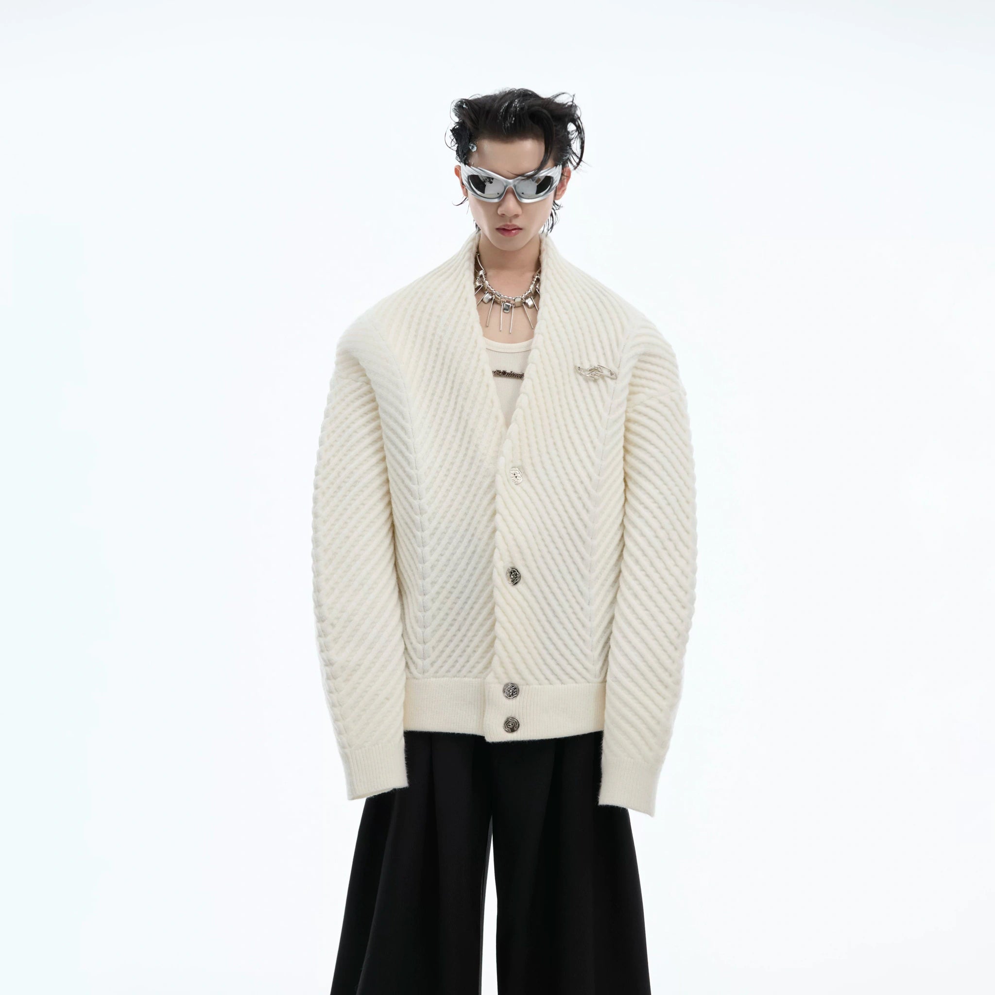 Relaxed Ribbed V-Neck Cardigan Sweater | Unisex - main image 1