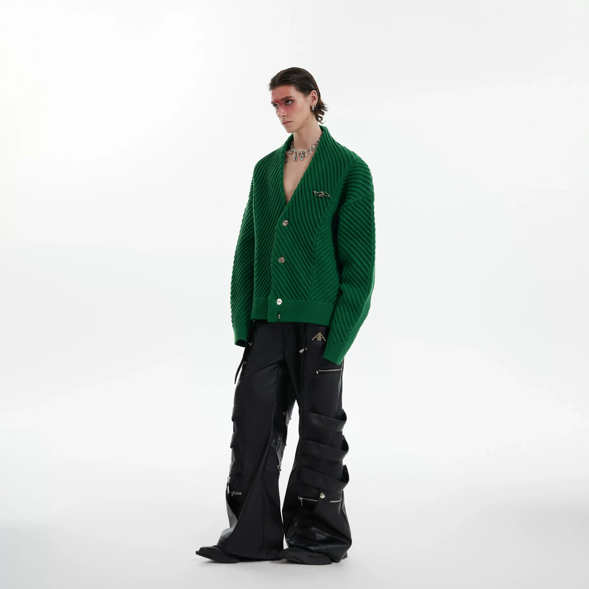 Relaxed Ribbed V-Neck Cardigan Sweater | Unisex - main image 3