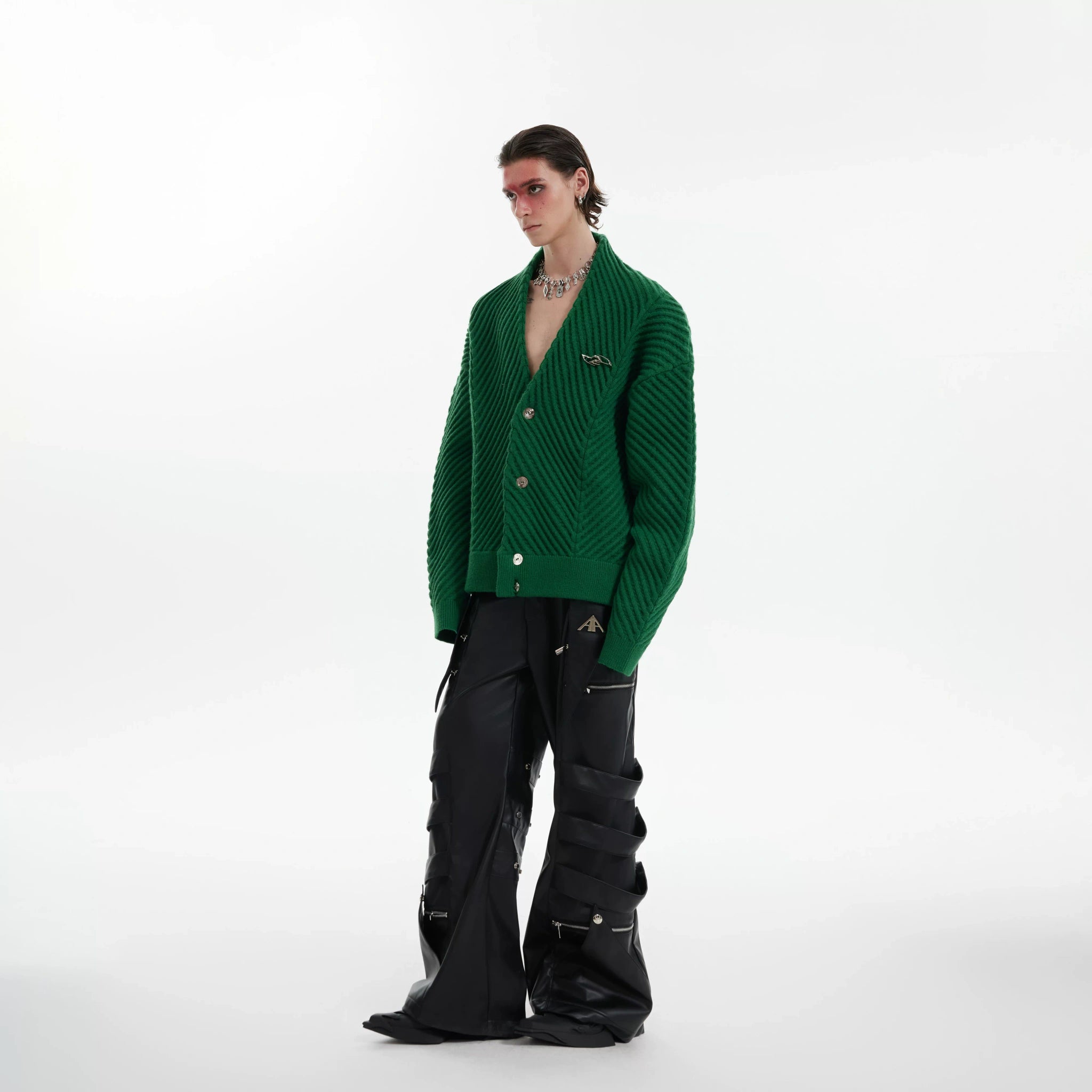 Relaxed Ribbed V-Neck Cardigan Sweater | Unisex - main image 3