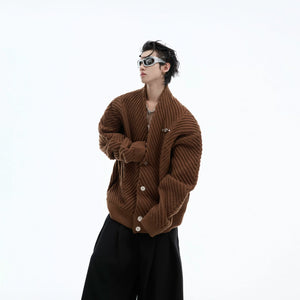 Relaxed Ribbed V-Neck Cardigan Sweater | Unisex - main image 4