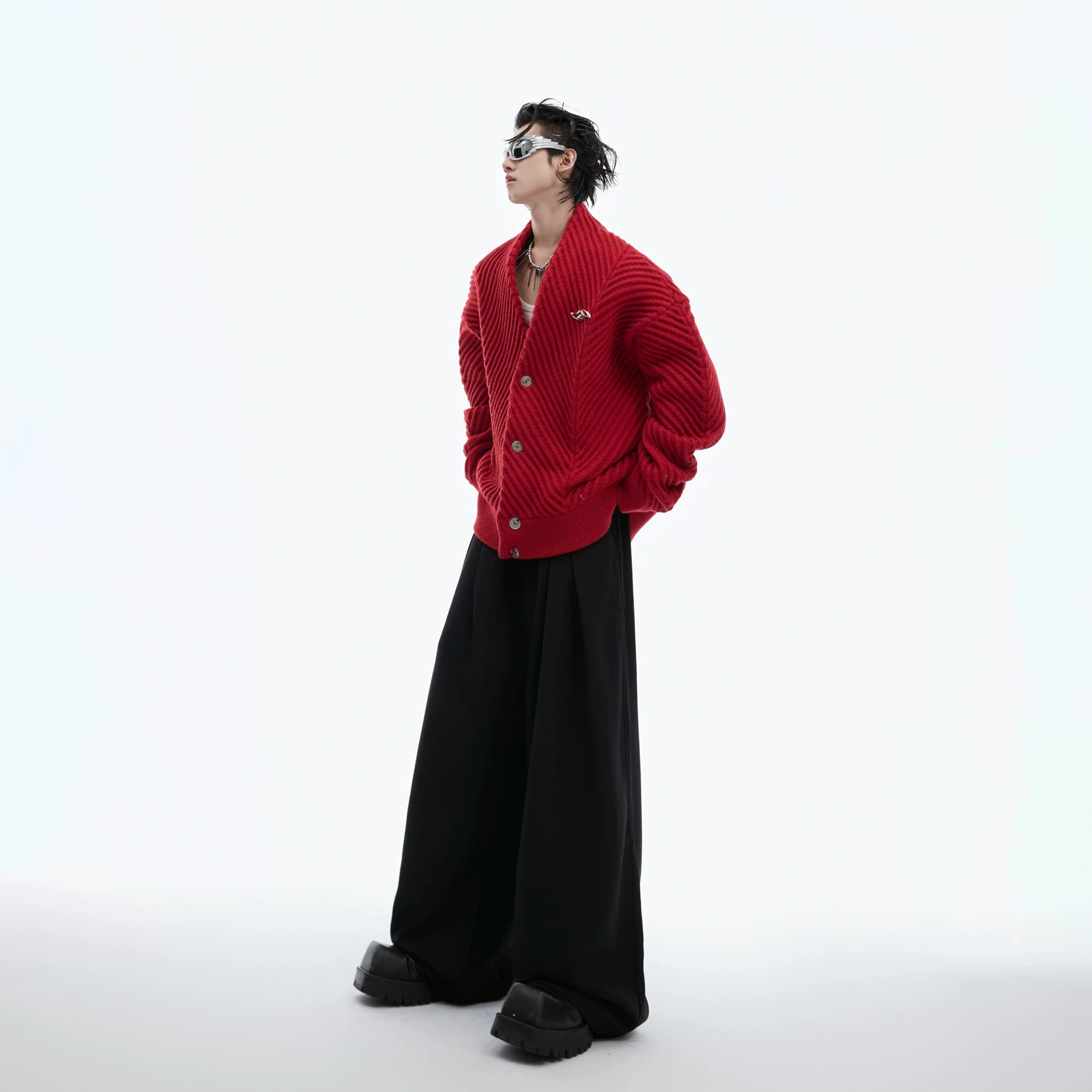 Relaxed Ribbed V-Neck Cardigan Sweater | Unisex - main image 5