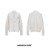 Relaxed Ribbed V-Neck Cardigan Sweater | Unisex - White