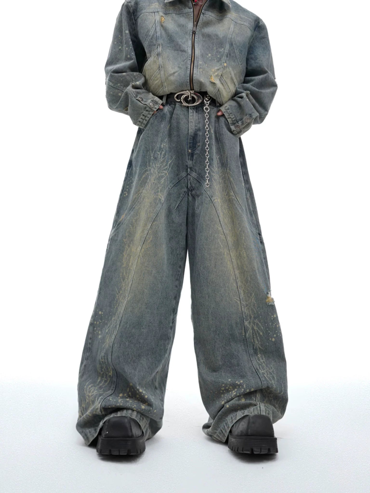 Washed Deconstructed Denim Jacket with Zip Front - main image 5