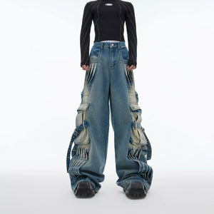 Pleated Washed Utility Jeans With Multiple Pockets - main image 1