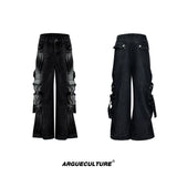 Pleated Washed Utility Jeans With Multiple Pockets - Washed Black