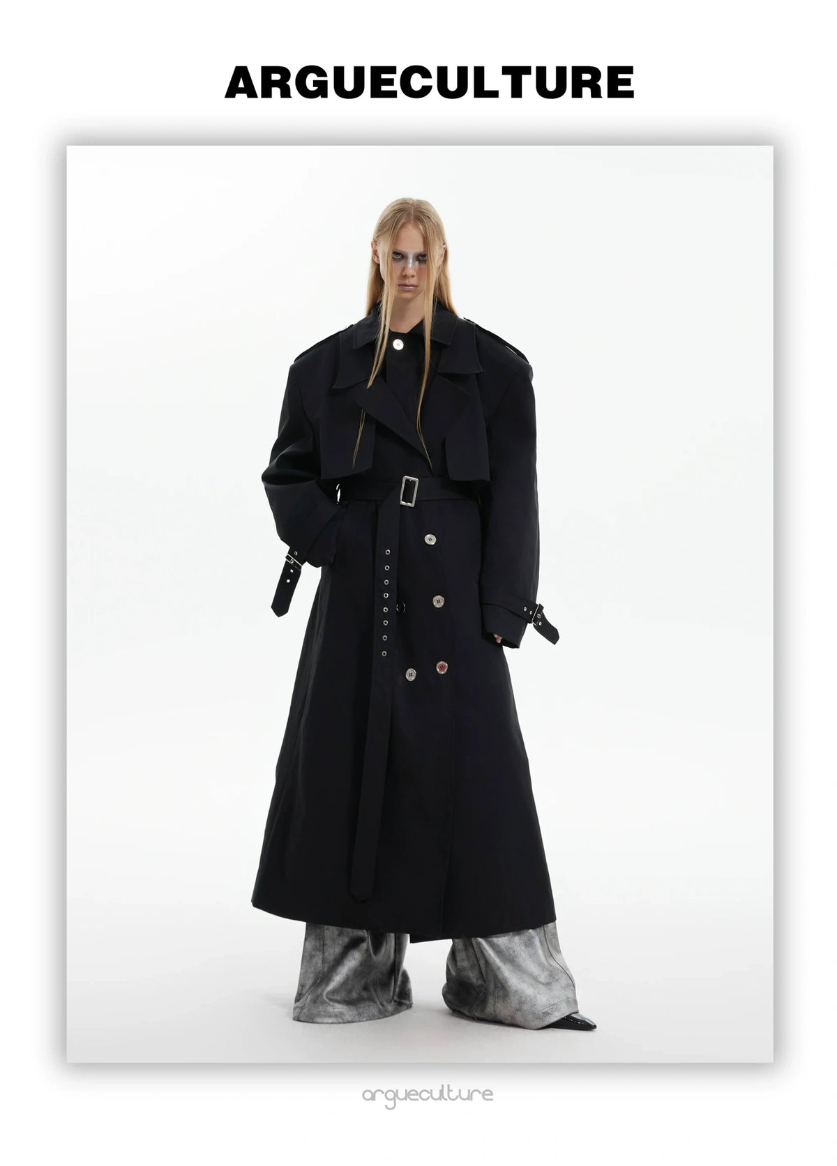 Unisex Deconstructed Double-Breasted Long Coat - description image 3