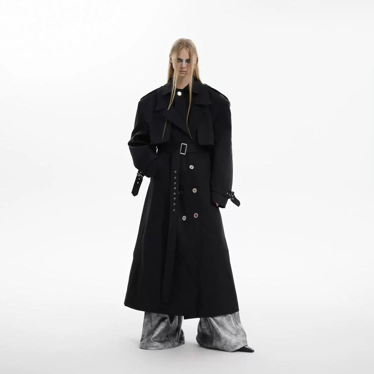Unisex Deconstructed Double-Breasted Long Coat - main image 1