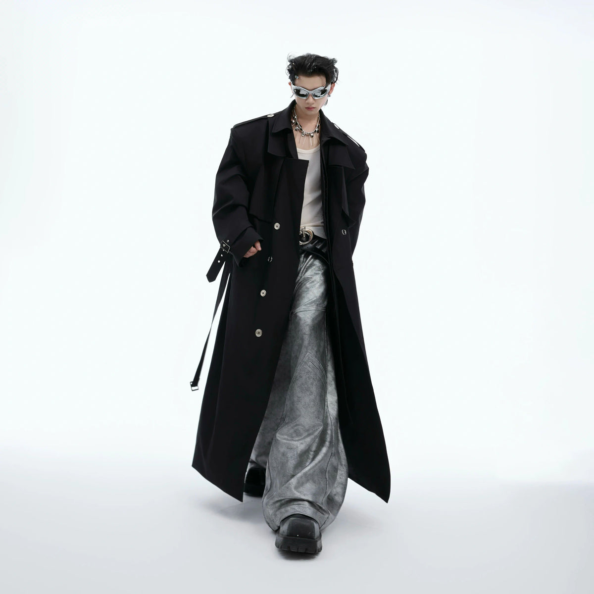 Unisex Deconstructed Double-Breasted Long Coat - main image 3