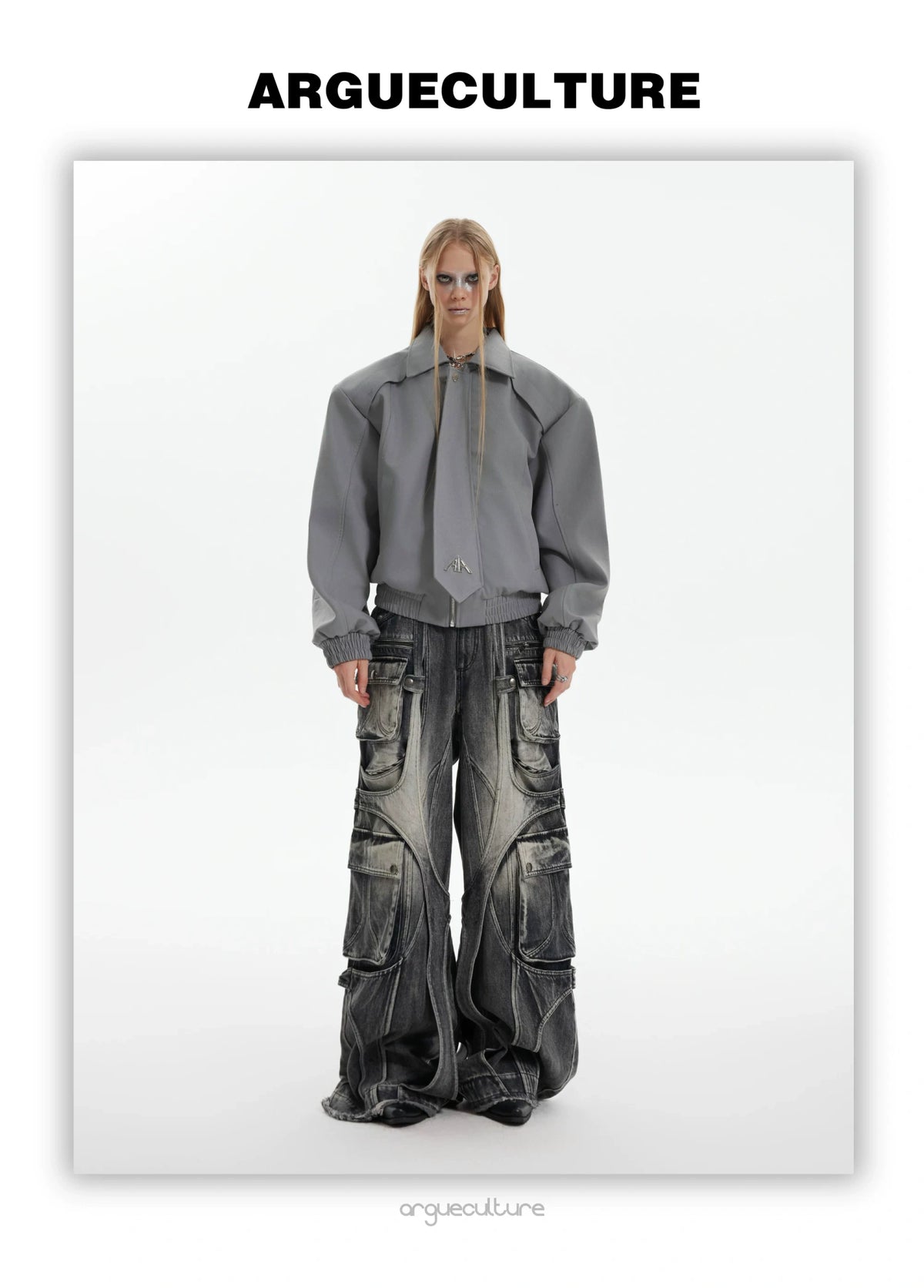 Stone-Washed Deconstructed Wide-Leg Jeans | Unisex - description image 7