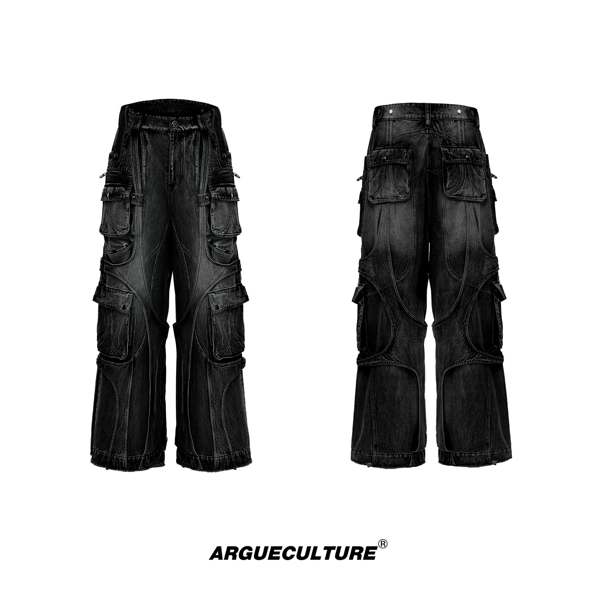 Stone-Washed Deconstructed Wide-Leg Jeans | Unisex - Black
