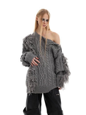 Irregular Fringe Button Knit Sweater | Relaxed Fit - main image 1